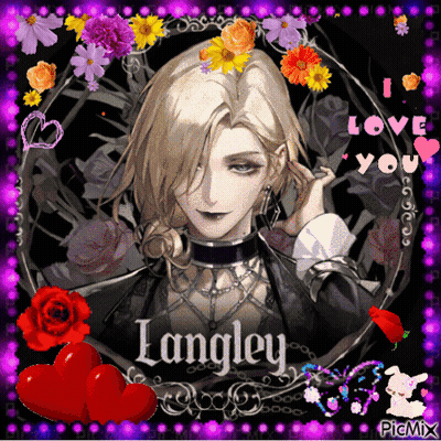 A Picture Of A Woman With The Name Langley Surrounded By Flowers GIF