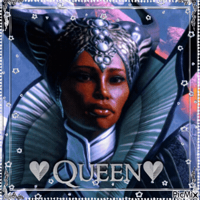 A Picture Of A Woman With The Word Queen In The Corner GIF