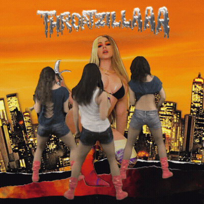A Picture Of A Woman With The Word Throatzilla On It GIF