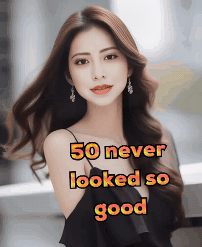 A Picture Of A Woman With The Words 50 Never Looked So Good On It GIF