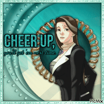 A Picture Of A Woman With The Words Cheer Up Written On It GIF