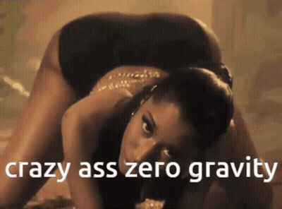 A Picture Of A Woman With The Words Crazy Ass Zero Gravity GIF