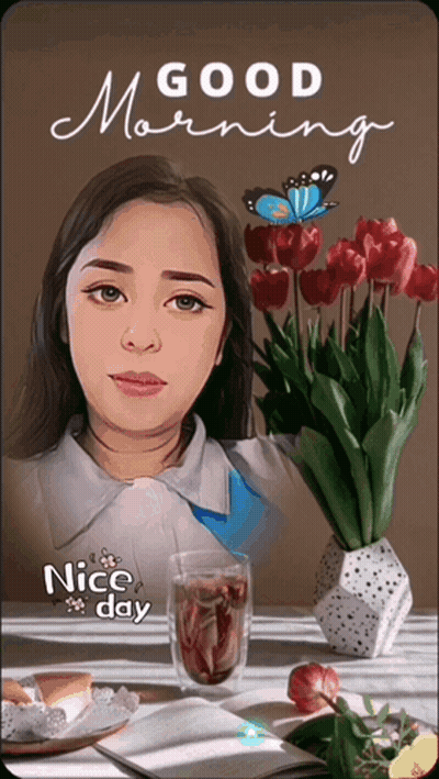 A Picture Of A Woman With The Words Good Morning Nice Day GIF