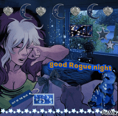 A Picture Of A Woman With The Words Good Rogue Night GIF