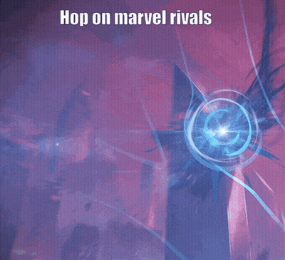 A Picture Of A Woman With The Words Hop On Marvel Rivals GIF