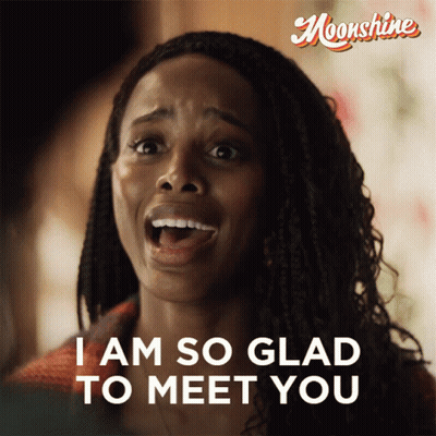 A Picture Of A Woman With The Words I Am So Glad To Meet You On It GIF