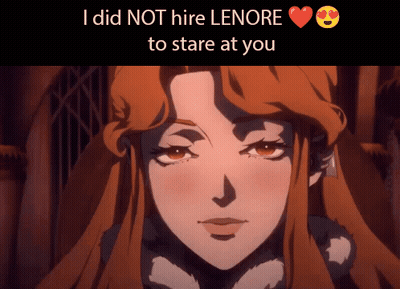 A Picture Of A Woman With The Words " I Did Not Hire Leonore To Stare At You " GIF