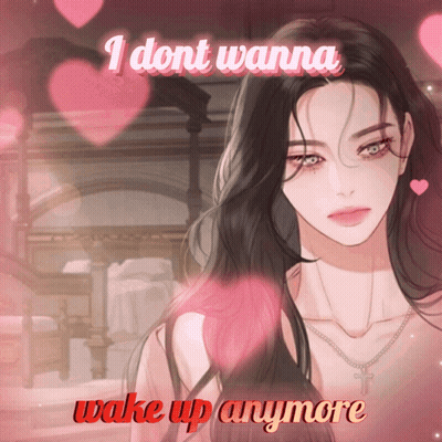 A Picture Of A Woman With The Words " I Dont Wanna Wake Up Anymore " Above Her GIF