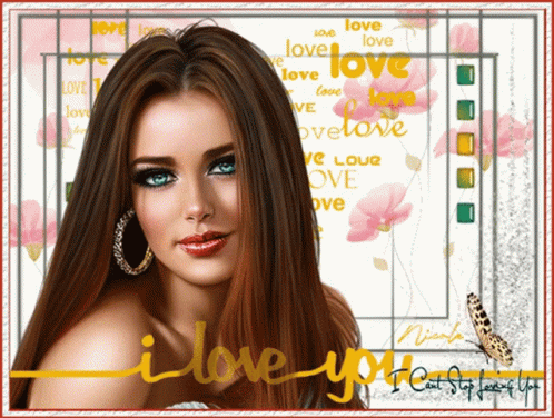 A Picture Of A Woman With The Words I Love You Written On It GIF