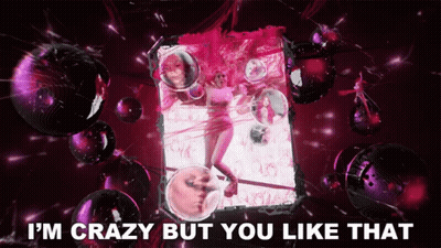 A Picture Of A Woman With The Words I 'M Crazy But You Like That On The Bottom GIF