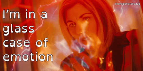 A Picture Of A Woman With The Words I 'M In A Glass Case Of Emotion On It GIF