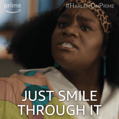 A Picture Of A Woman With The Words Just Smile Through It On The Bottom GIF