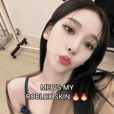 A Picture Of A Woman With The Words Me Vs My Roblox Skin On It GIF