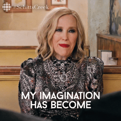 A Picture Of A Woman With The Words My Imagination Has Become On The Bottom GIF