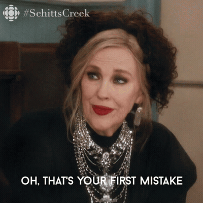 a picture of a woman with the words oh that 's your first mistake below her