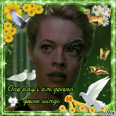 A Picture Of A Woman With The Words One Day I Am Gonna Grow Wings Surrounded By Flowers And Birds GIF