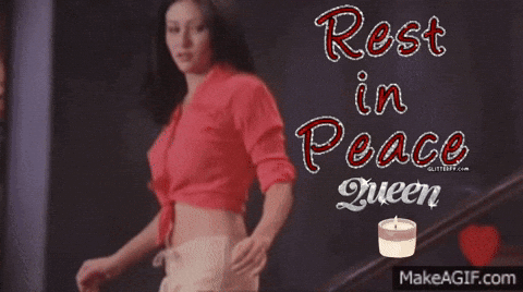 A Picture Of A Woman With The Words Rest In Peace Queen On It GIF