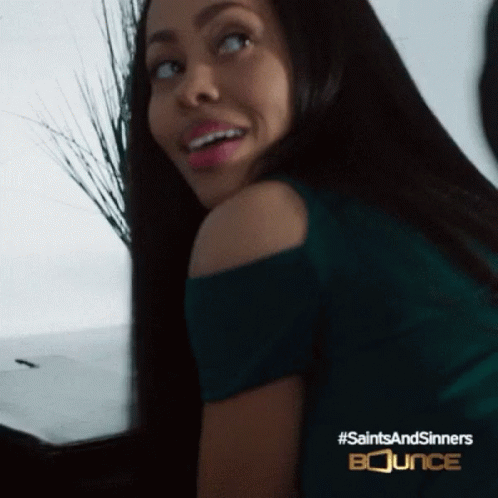 A Picture Of A Woman With The Words Saints And Sinners Bounce GIF