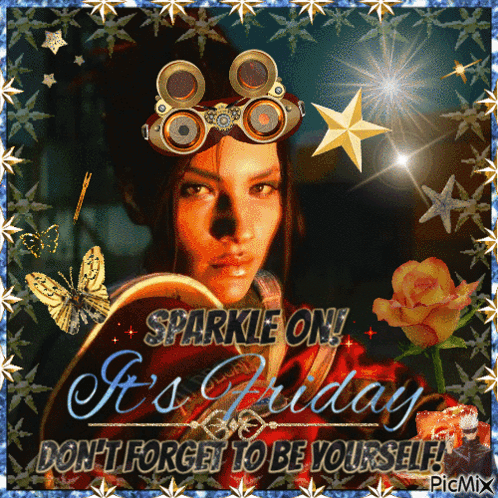 A Picture Of A Woman With The Words Sparkle On It 'S Friday On It GIF
