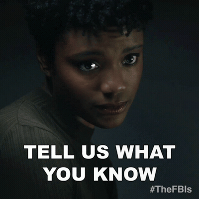 A Picture Of A Woman With The Words Tell Us What You Know On It GIF