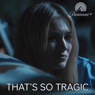 A Picture Of A Woman With The Words That 'S So Tragic On The Bottom GIF