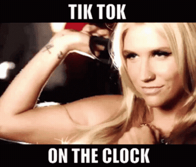 A Picture Of A Woman With The Words Tik Tok On The Clock On The Bottom GIF
