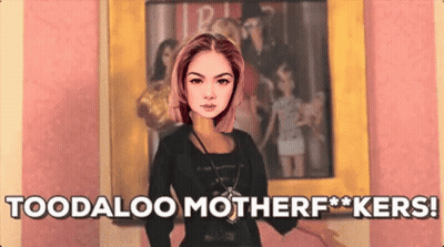 A Picture Of A Woman With The Words " Toodaloo Motherf * Kers " On It GIF