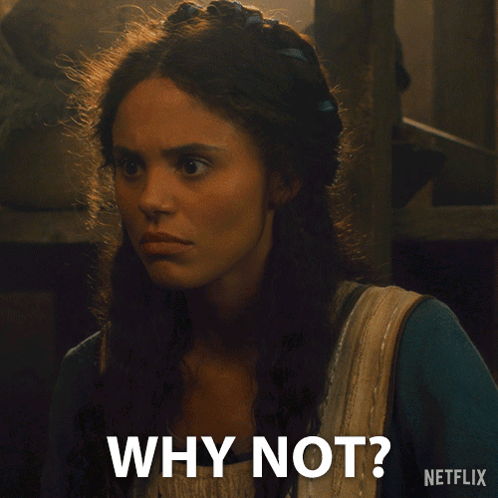 A Picture Of A Woman With The Words " Why Not " On The Bottom GIF
