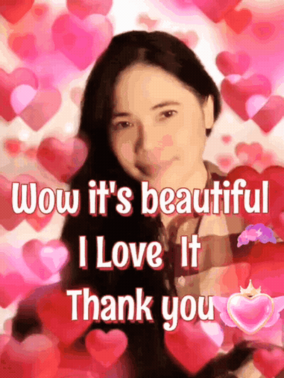 A Picture Of A Woman With The Words Wow It 'S Beautiful I Love It Thank You On It GIF