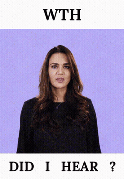 A Picture Of A Woman With The Words Wth Did I Hear Under Her GIF