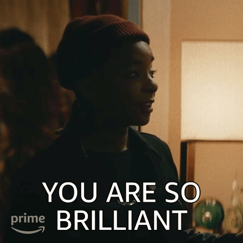 A Picture Of A Woman With The Words " You Are So Brilliant " Above Her GIF