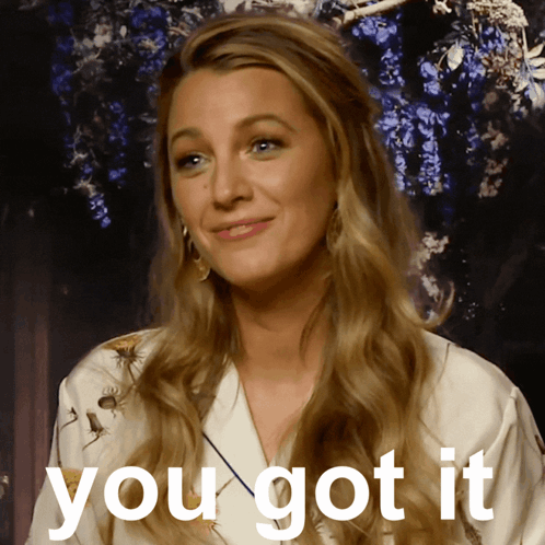 A Picture Of A Woman With The Words " You Got It " On The Bottom GIF