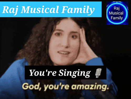A Picture Of A Woman With The Words " You 'Re Singing God You 'Re Amazing " Below Her GIF