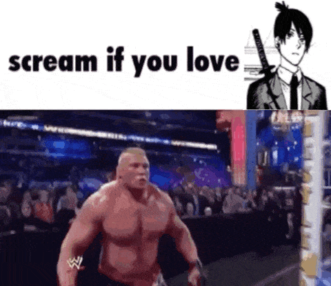 A Picture Of A Wrestling Match With The Words Scream If You Love On The Bottom GIF