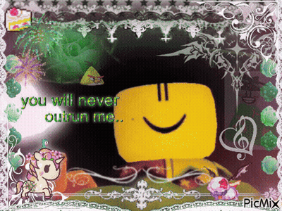 A Picture Of A Yellow Smiley Face With The Words You Will Never Outrun Me GIF