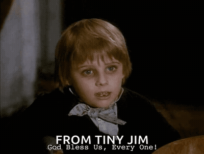 A Picture Of A Young Boy With The Words From Tiny Jim Above Him GIF