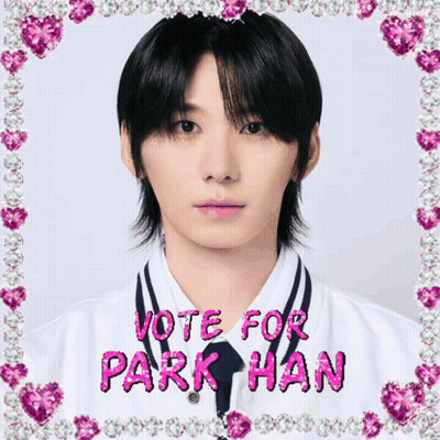 A Picture Of A Young Man With The Words Vote For Park Han On It GIF