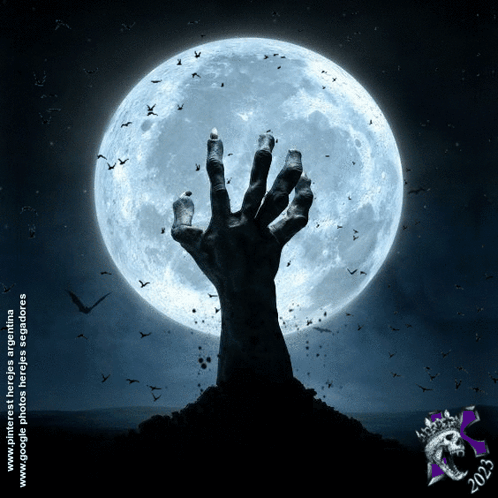 A Picture Of A Zombie Hand Reaching Out Towards The Moon GIF