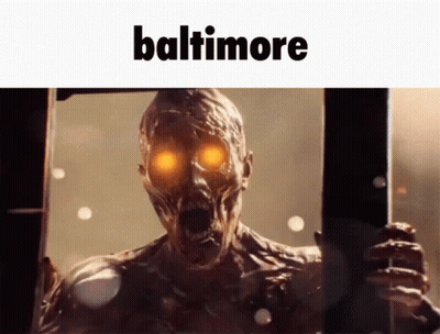 A Picture Of A Zombie With The Word Baltimore Written Above It GIF