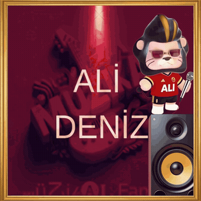 A Picture Of Ali Deniz With A Stuffed Animal In Front Of A Speaker GIF