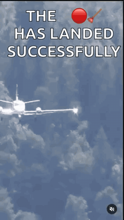 A Picture Of An Airplane With The Words " The Has Landed Successfully " Below It GIF