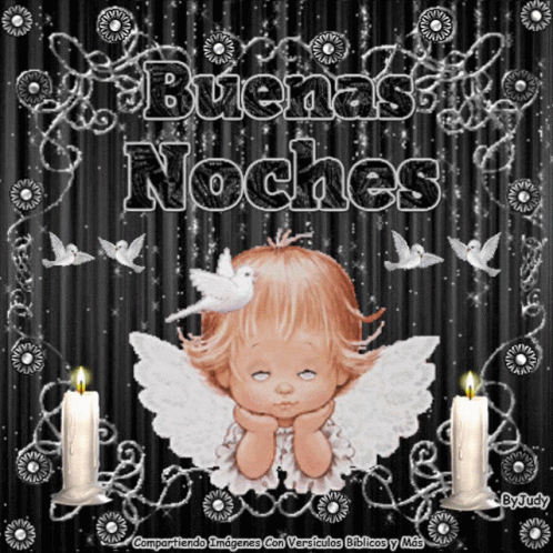 A Picture Of An Angel With The Words Buenas Noches Written On It GIF