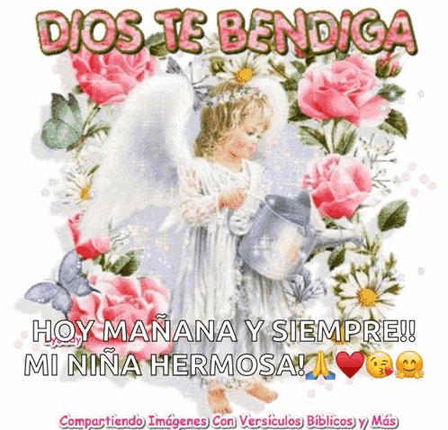 A Picture Of An Angel With The Words Dios Te Bendiga On It GIF