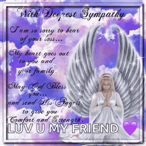 A Picture Of An Angel With The Words " With Deepest Sympathy " GIF