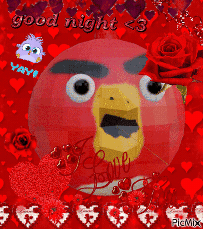 A Picture Of An Angry Bird With The Words Good Night < 3 On It GIF