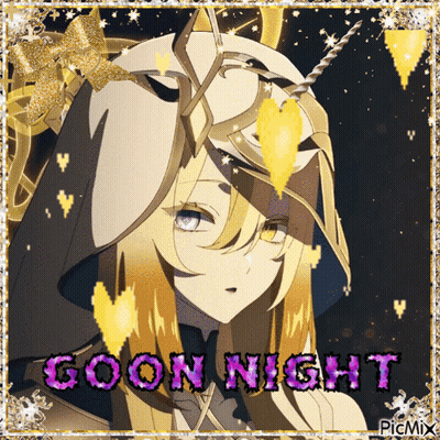 A Picture Of An Anime Girl With The Words Goon Night Written On It GIF