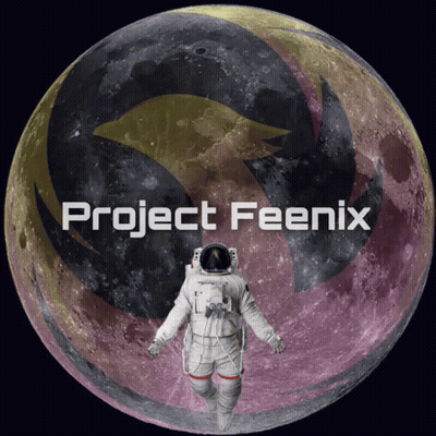 A Picture Of An Astronaut In Front Of A Full Moon With The Words Project Feenix GIF