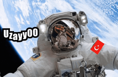 A Picture Of An Astronaut With A Turkey Flag On His Chest And The Words Uzayy00 Above Him GIF