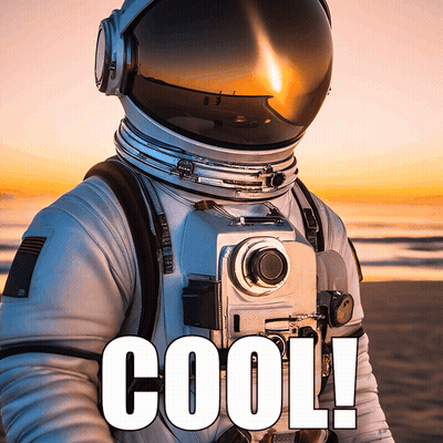 A Picture Of An Astronaut With The Word Cool Written Below Him GIF