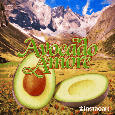 A Picture Of An Avocado With The Words Avocado Amore Above It GIF